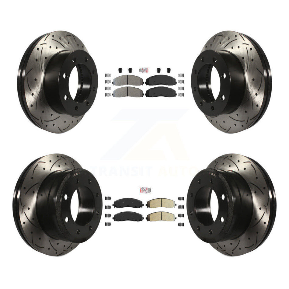 Front Rear Semi-Metallic Pad Drilled Slot Brake Rotor Kit For Ford F-250 Super Duty F-350 KDA-100622