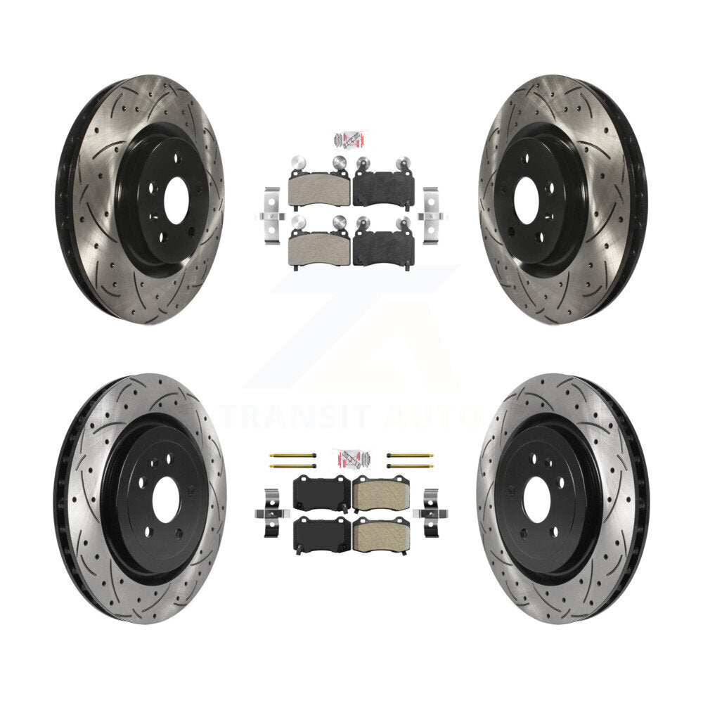Front Rear Semi-Metallic Pad Drill Slot Brake Rotor Kit For 2010-2015 Chevrolet Camaro SS KDA-100623