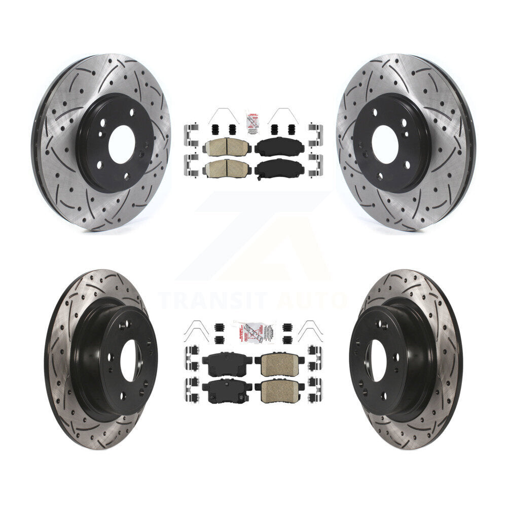 Front Rear Ceramic Pad Coated Drill Slot Disc Brake Rotors Kit For Honda Accord Acura TSX KDA-100625