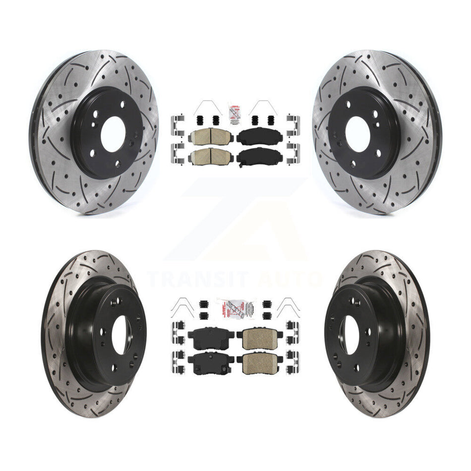 Front Rear Ceramic Pad Coated Drill Slot Disc Brake Rotors Kit For Honda Accord Acura TSX KDA-100625