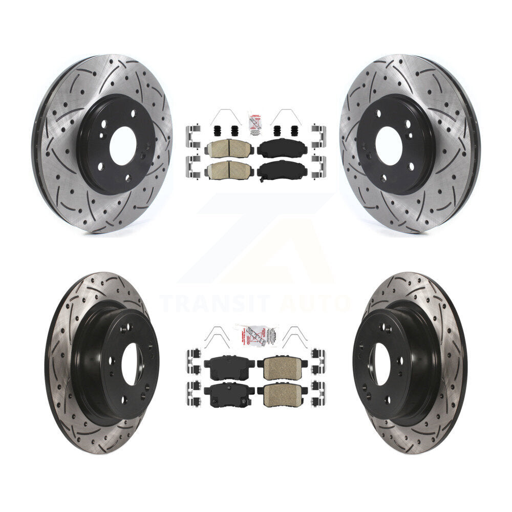 Front Rear Ceramic Pad Coated Drill Slot Disc Brake Rotors Kit For Honda Accord Acura TSX KDA-100626