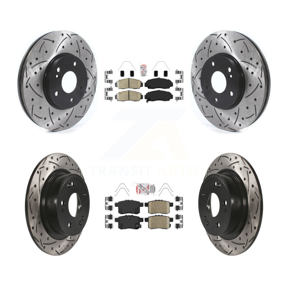 Front Rear Ceramic Pad Coated Drill Slot Disc Brake Rotors Kit For Honda Accord Acura TSX KDA-100626