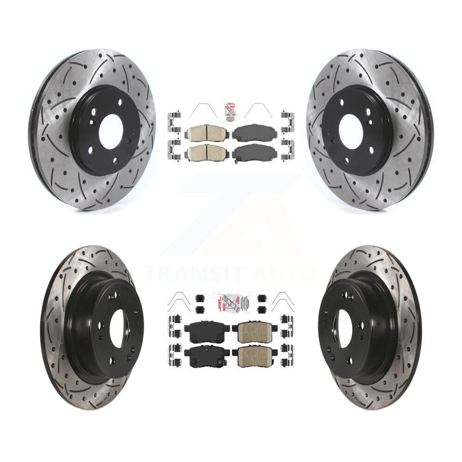 Front Rear Ceramic Pad Coated Drill Slot Disc Brake Rotors Kit For Honda Accord Acura TSX KDA-100627