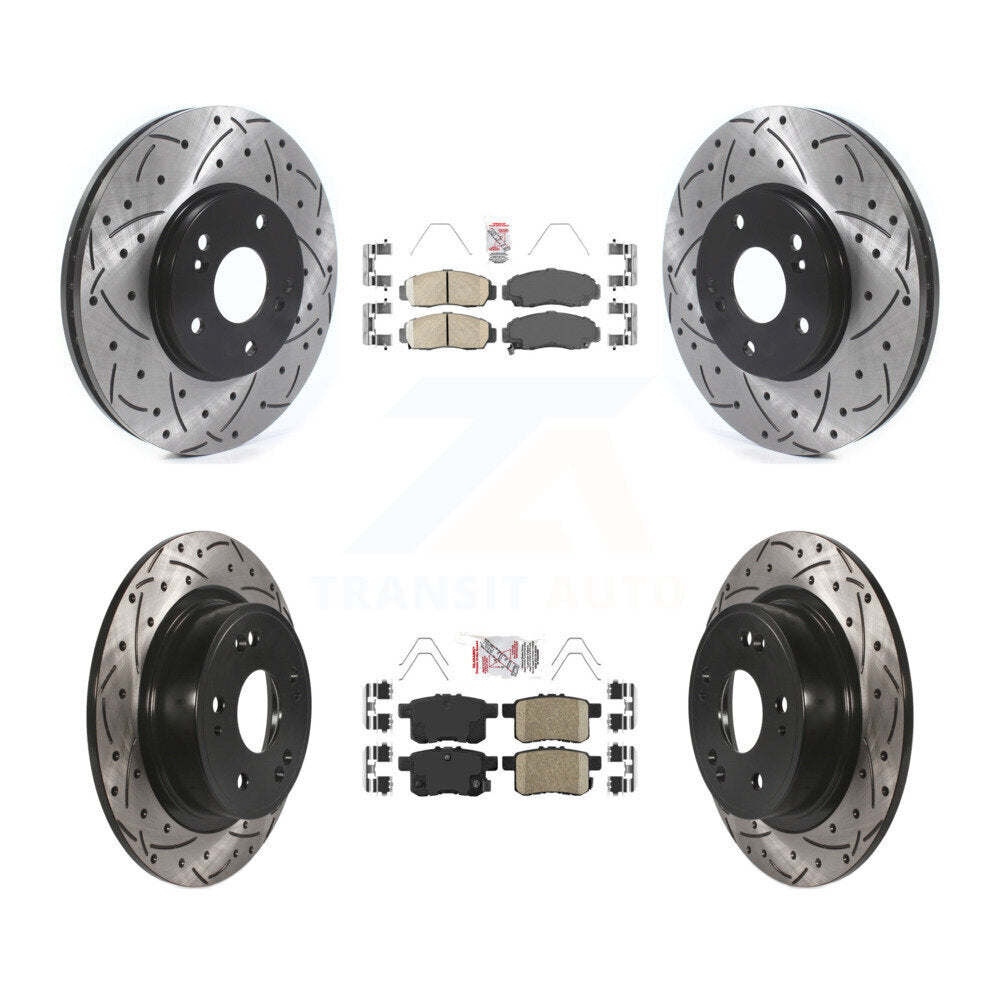 Front Rear Ceramic Pad Coated Drill Slot Disc Brake Rotors Kit For Honda Accord Acura TSX KDA-100628