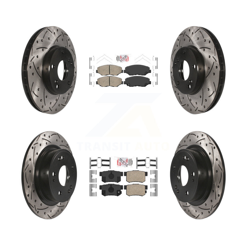 Front Rear Ceramic Pads And Coated Drilled Slotted Disc Brake Rotors Kit For Honda Accord KDA-100635