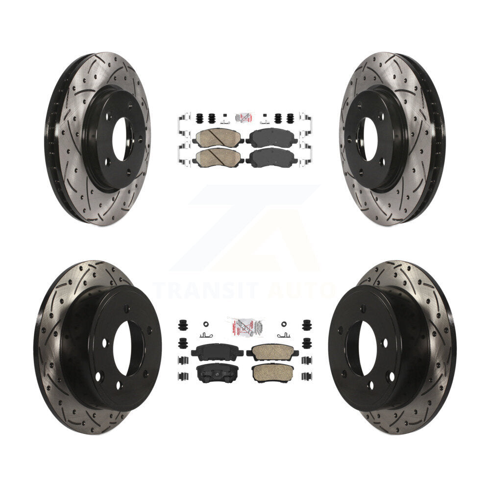 Front Rear Ceramic Pad & Drilled Slot Brake Rotor Kit For Mitsubishi Lancer Dodge Caliber KDA-100655