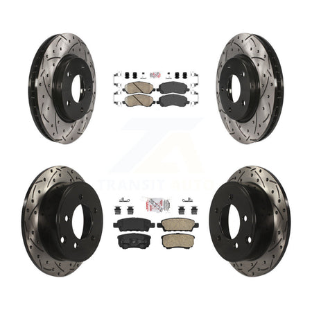 Front Rear Ceramic Pad & Drilled Slot Brake Rotor Kit For Mitsubishi Lancer Dodge Caliber KDA-100656