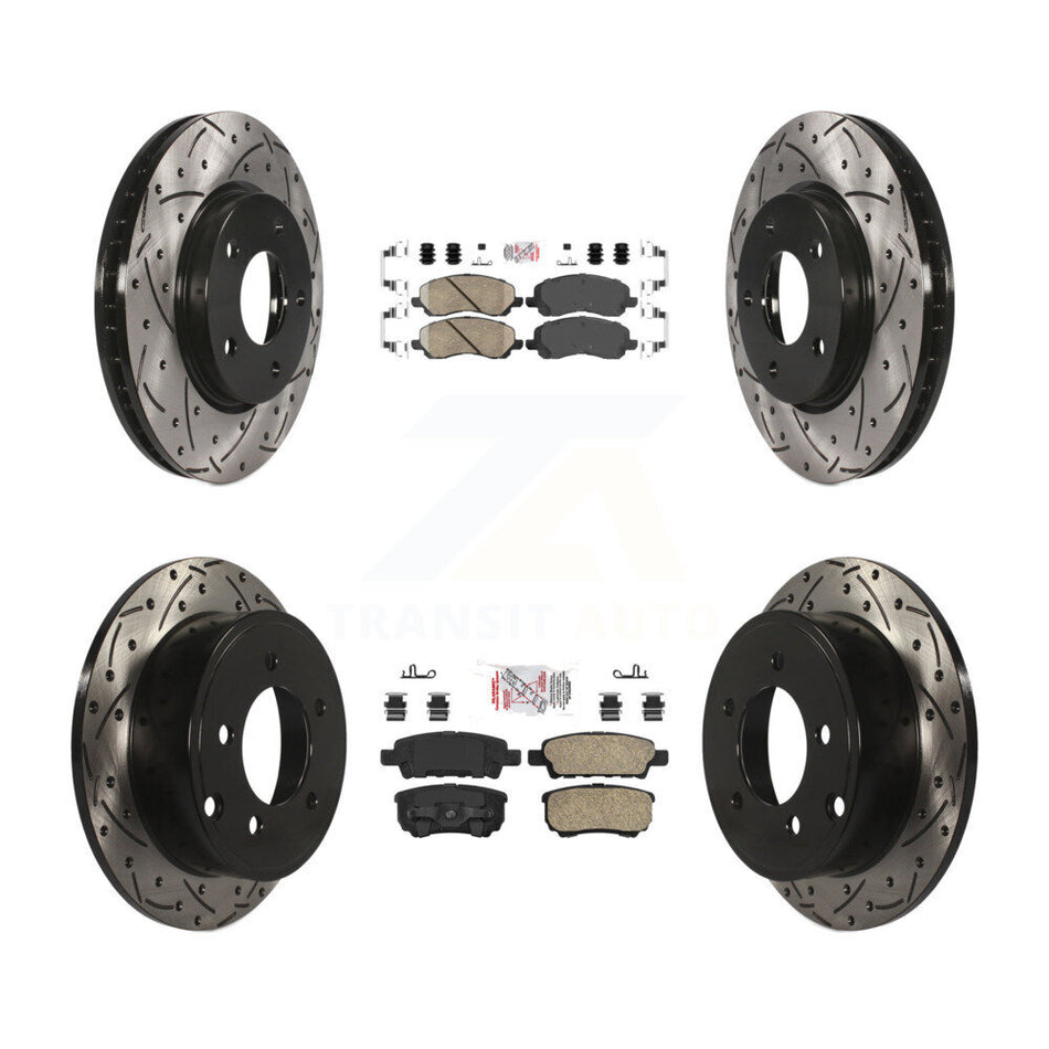 Front Rear Ceramic Pad & Drilled Slot Brake Rotor Kit For Mitsubishi Lancer Dodge Caliber KDA-100656