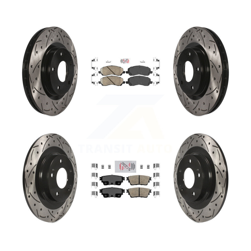 Front Rear Ceramic Pad Coated Drilled Slot Disc Brake Rotors Kit For Mitsubishi Outlander KDA-100674