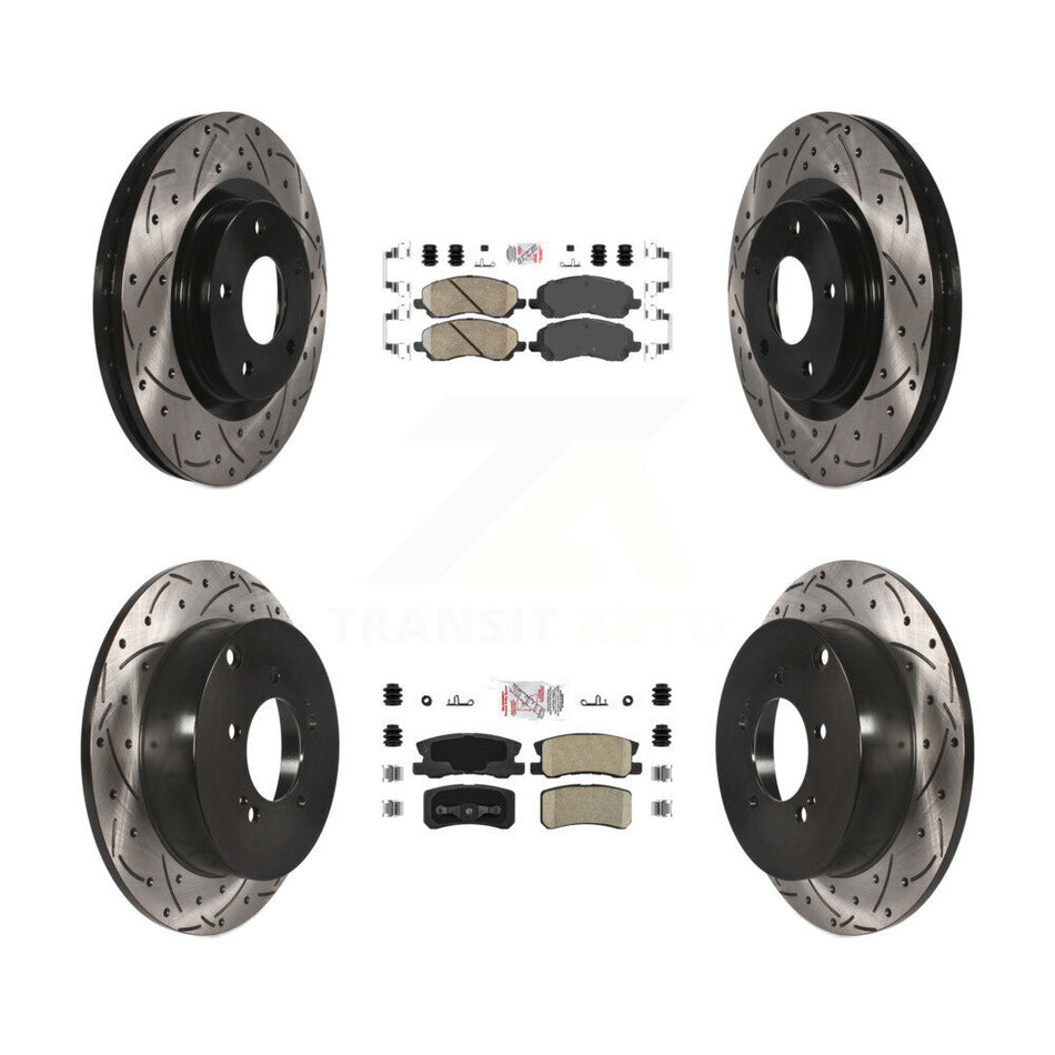 Front Rear Ceramic Pad Coated Drilled Slot Disc Brake Rotors Kit For Mitsubishi Outlander KDA-100676