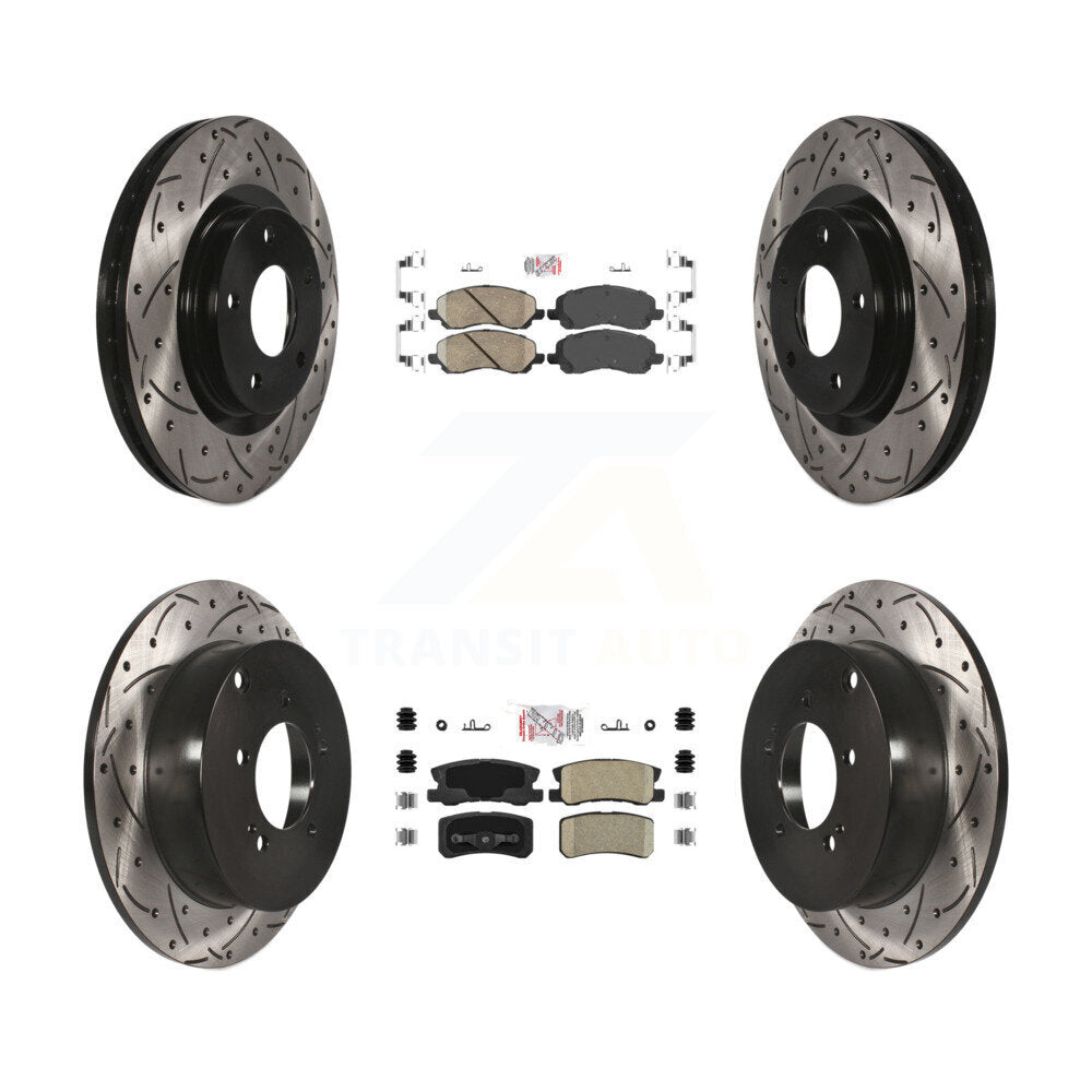 Front Rear Ceramic Pad Coated Drilled Slot Disc Brake Rotors Kit For Mitsubishi Outlander KDA-100678