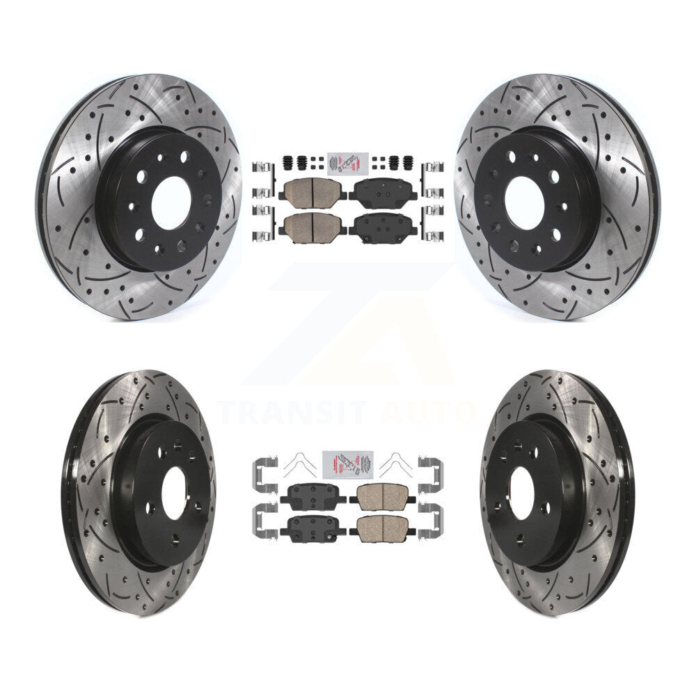Front Rear Ceramic Pad & Coated Drilled Slotted Disc Brake Rotor Kit For Chevrolet Camaro KDA-100687