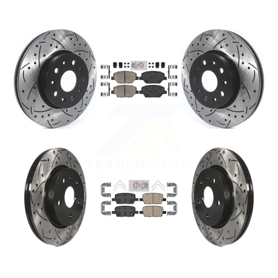 Front Rear Ceramic Pad & Coated Drilled Slotted Disc Brake Rotor Kit For Chevrolet Camaro KDA-100687