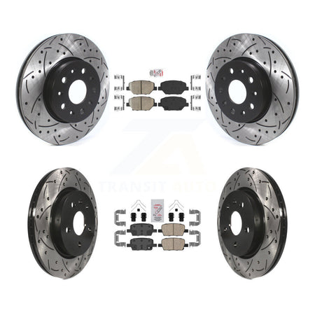 Front Rear Ceramic Pad & Coated Drilled Slotted Disc Brake Rotor Kit For Chevrolet Camaro KDA-100692