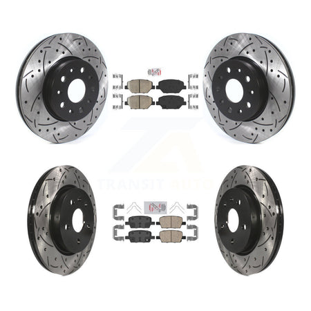 Front Rear Ceramic Pad & Coated Drilled Slotted Disc Brake Rotor Kit For Chevrolet Camaro KDA-100693