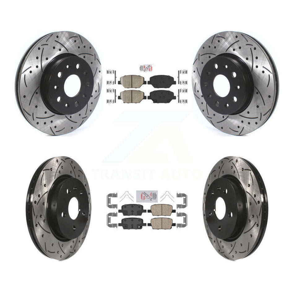 Front Rear Ceramic Pad & Coated Drilled Slotted Disc Brake Rotor Kit For Chevrolet Camaro KDA-100693