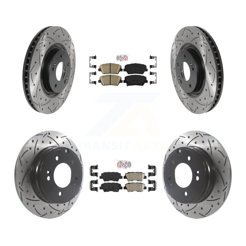 Front Rear Ceramic Pad And Coated Drilled Slotted Disc Brake Rotors Kit For Hyundai Azera KDA-100754