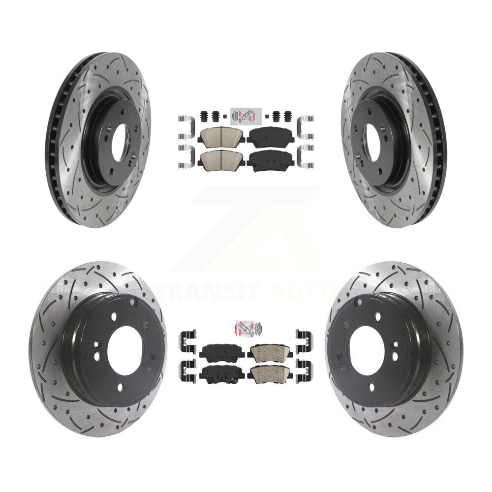 Front Rear Ceramic Pad And Coated Drilled Slotted Disc Brake Rotors Kit For Hyundai Azera KDA-100756