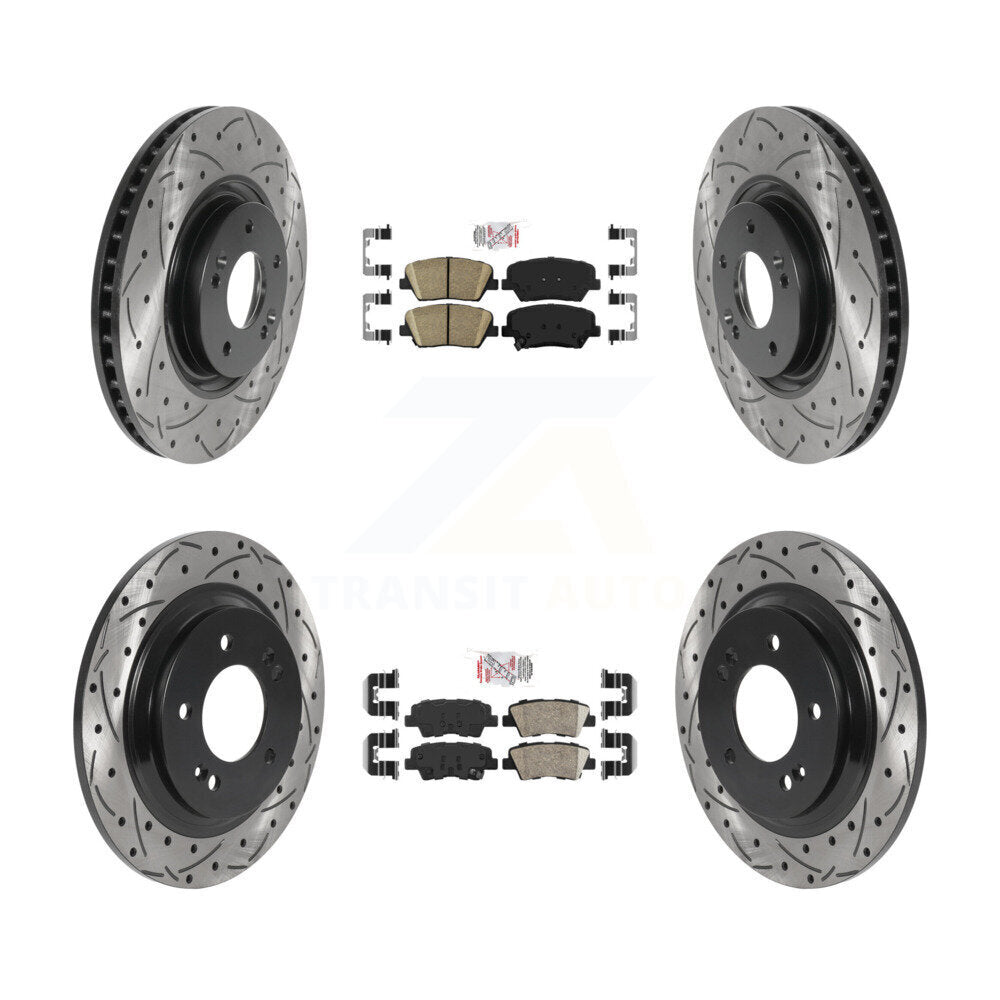 Front Rear Ceramic Pad & Drilled Slot Brake Rotor Kit For 2016-2017 Hyundai Azera Limited KDA-100764