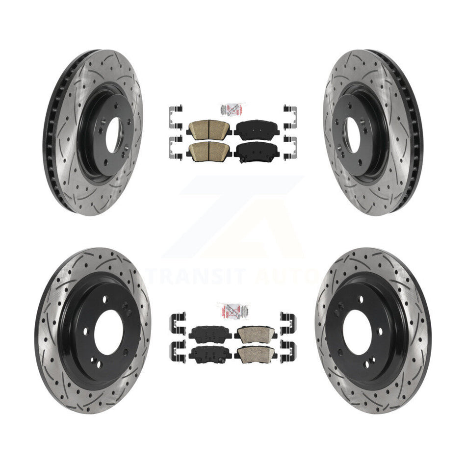 Front Rear Ceramic Pad & Drilled Slot Brake Rotor Kit For 2016-2017 Hyundai Azera Limited KDA-100764