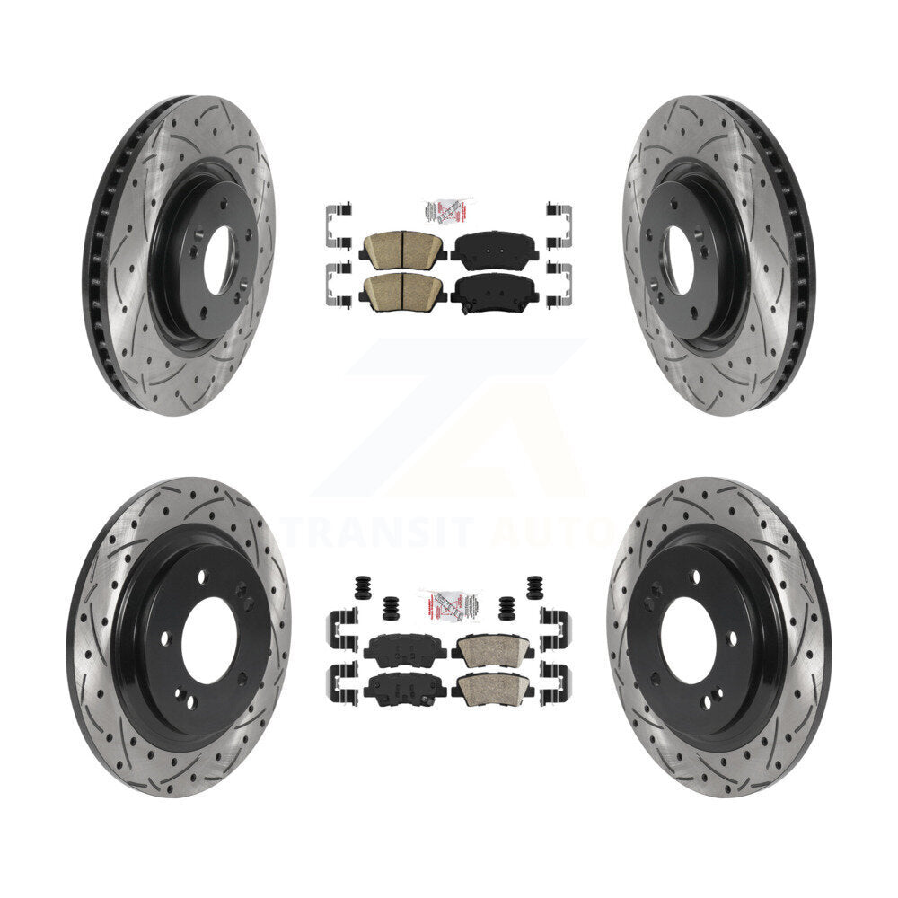 Front Rear Ceramic Pad & Drilled Slot Brake Rotor Kit For 2016-2017 Hyundai Azera Limited KDA-100765