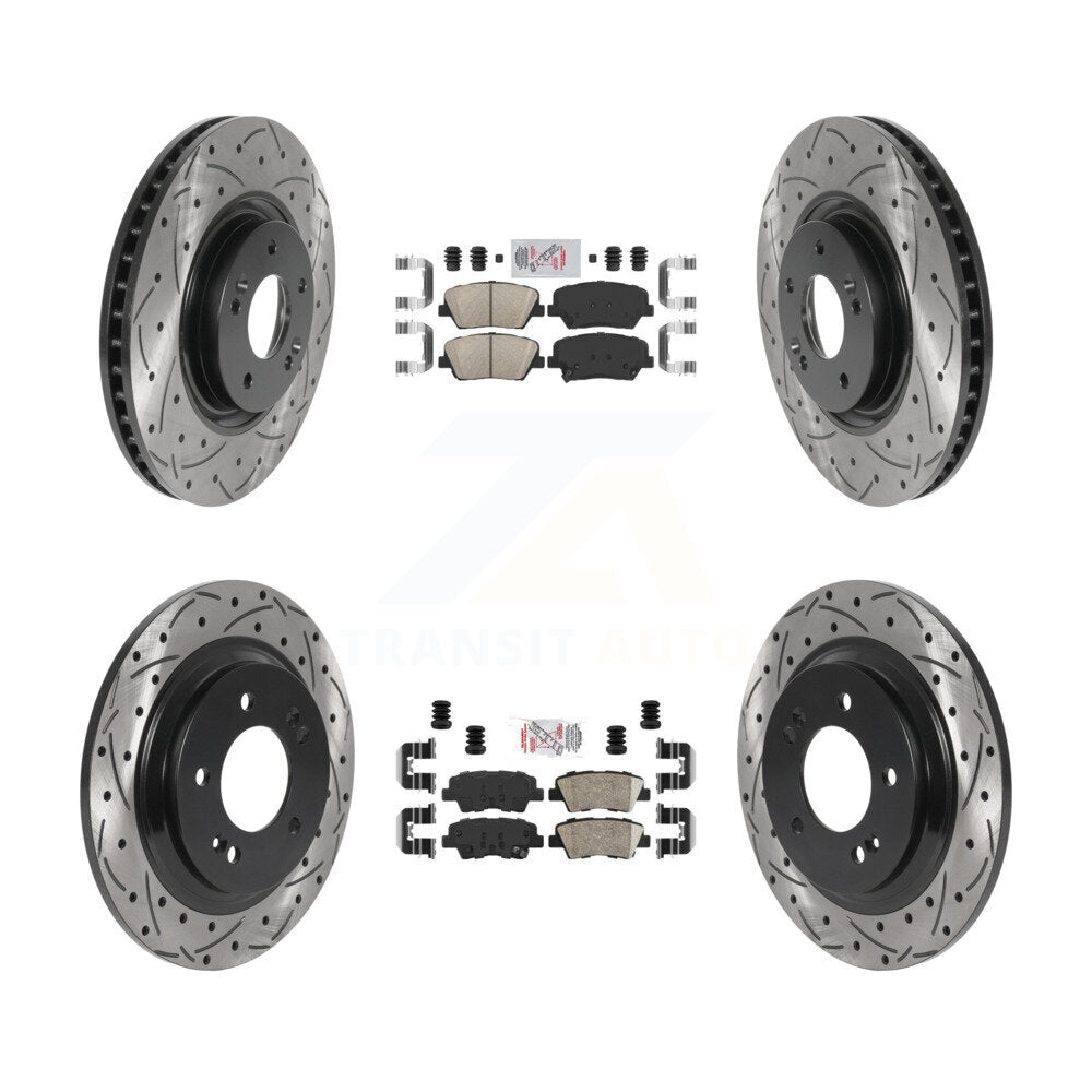 Front Rear Ceramic Pad & Drilled Slot Brake Rotor Kit For 2016-2017 Hyundai Azera Limited KDA-100767