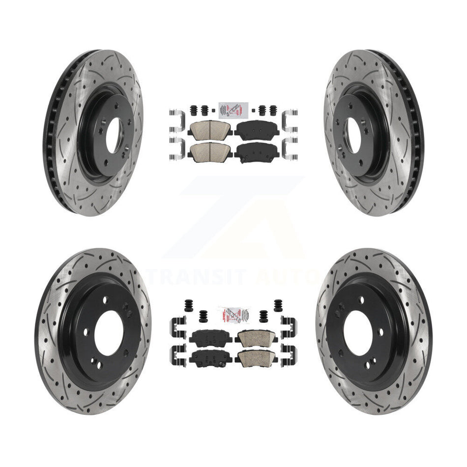 Front Rear Ceramic Pad & Drilled Slot Brake Rotor Kit For 2016-2017 Hyundai Azera Limited KDA-100767