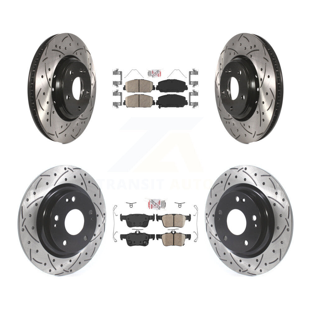 Front Rear Ceramic Pads And Coated Drilled Slotted Disc Brake Rotors Kit For Honda Civic KDA-100779