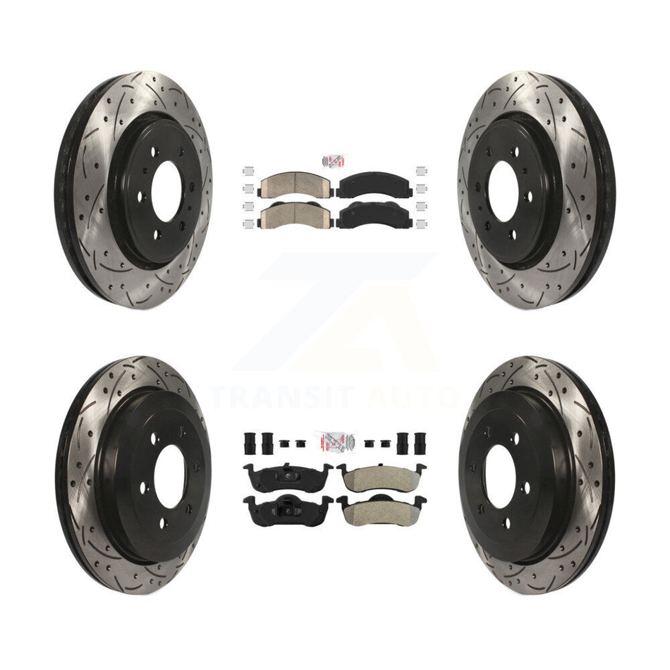 Front Ceramic Rear Semi-Metallic Pad Drill Slot Disc Brake Rotors Kit For Ford Expedition KDA-100804