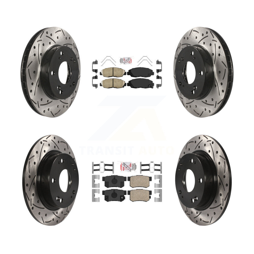 Front Rear Ceramic Pads And Coated Drilled Slotted Disc Brake Rotors Kit For Honda Civic KDA-100823