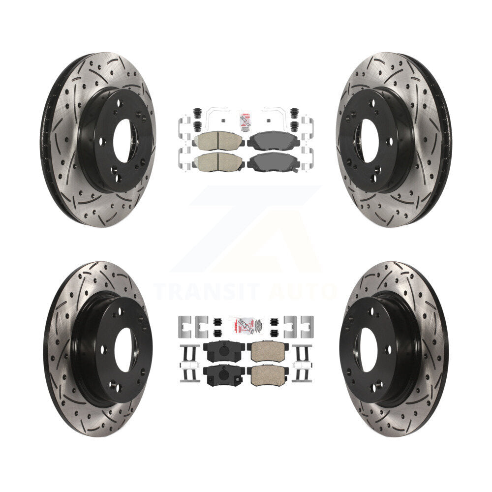 Front Rear Ceramic Pads And Coated Drilled Slotted Disc Brake Rotors Kit For Honda Civic KDA-100827