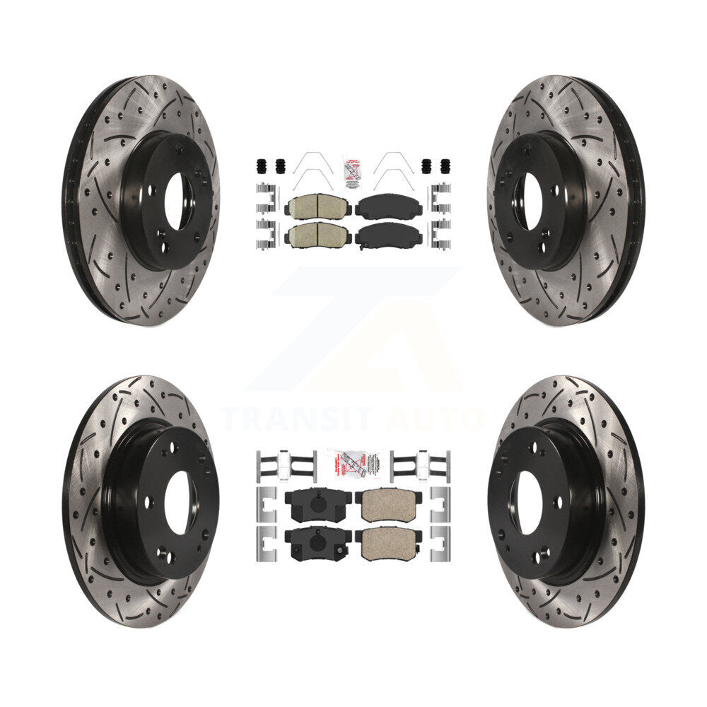 Front Rear Ceramic Pads And Coated Drilled Slotted Disc Brake Rotors Kit For Acura CSX KDA-100828