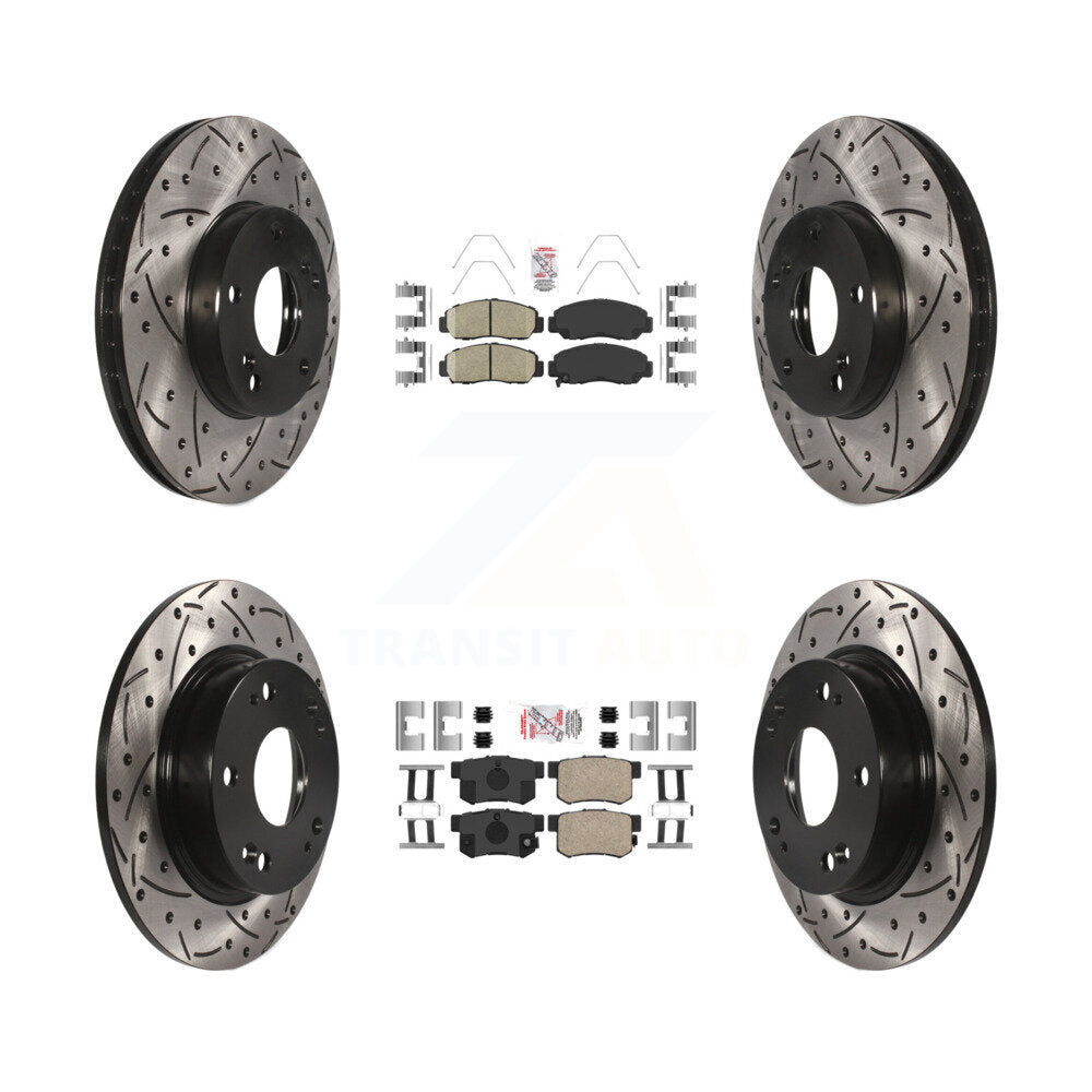 Front Rear Ceramic Pads And Coated Drilled Slotted Disc Brake Rotors Kit For Acura CSX KDA-100831