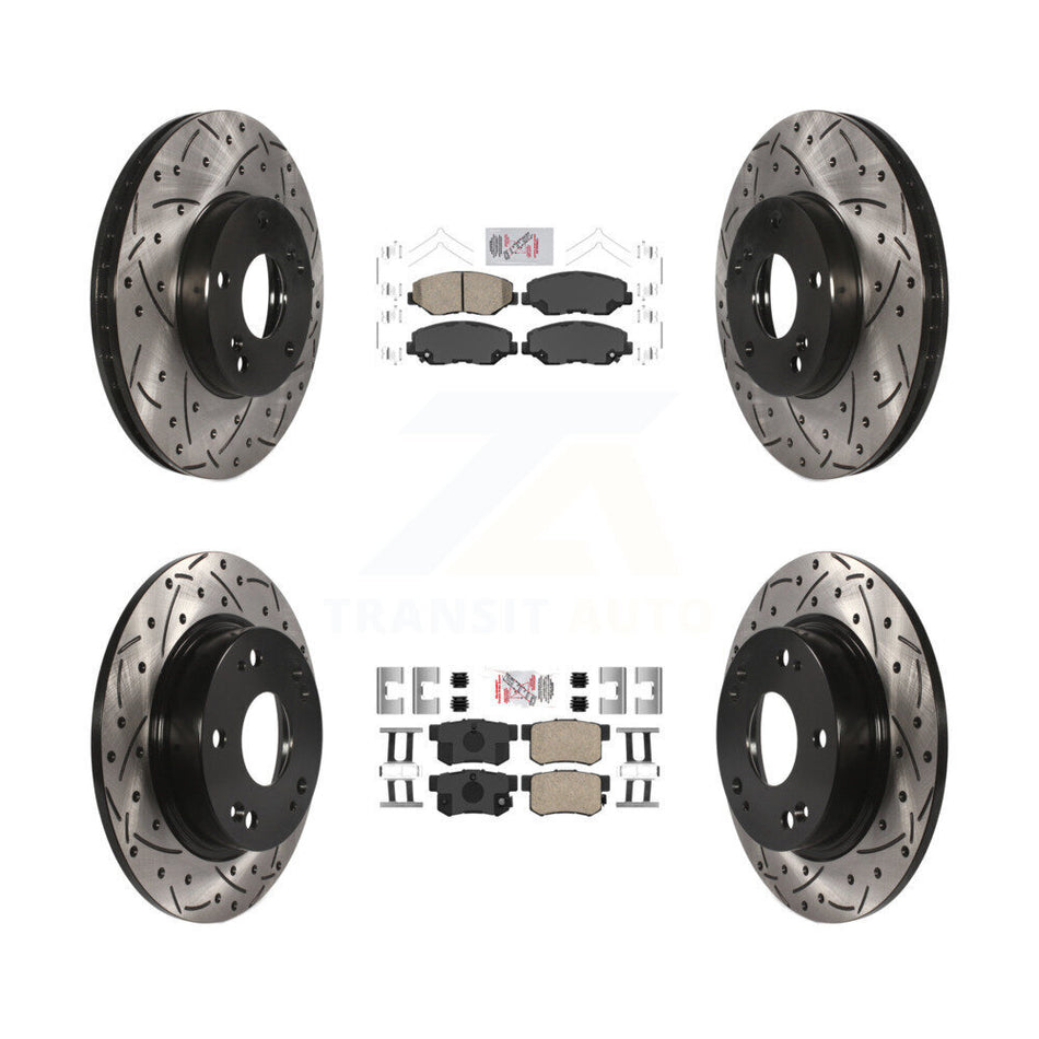 Front Rear Ceramic Pads And Coated Drilled Slotted Disc Brake Rotors Kit For Honda Civic KDA-100833