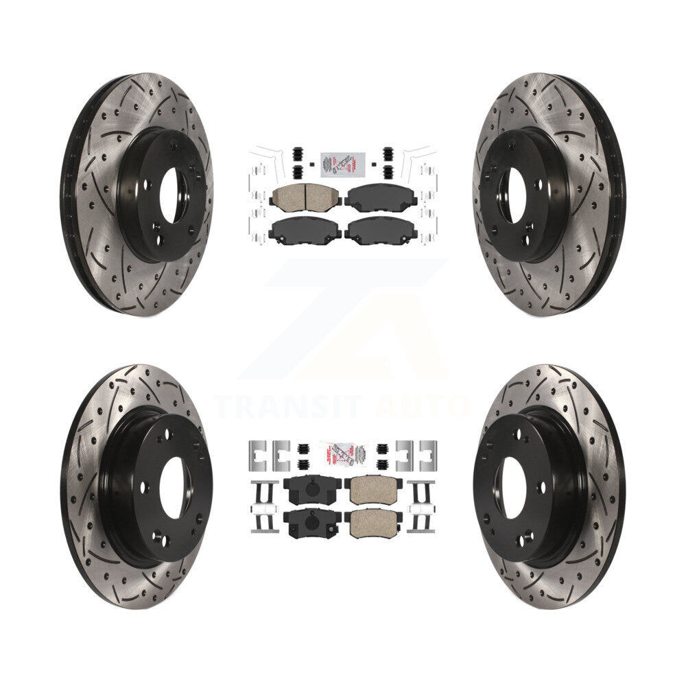 Front Rear Ceramic Pads And Coated Drilled Slotted Disc Brake Rotors Kit For Honda Civic KDA-100835