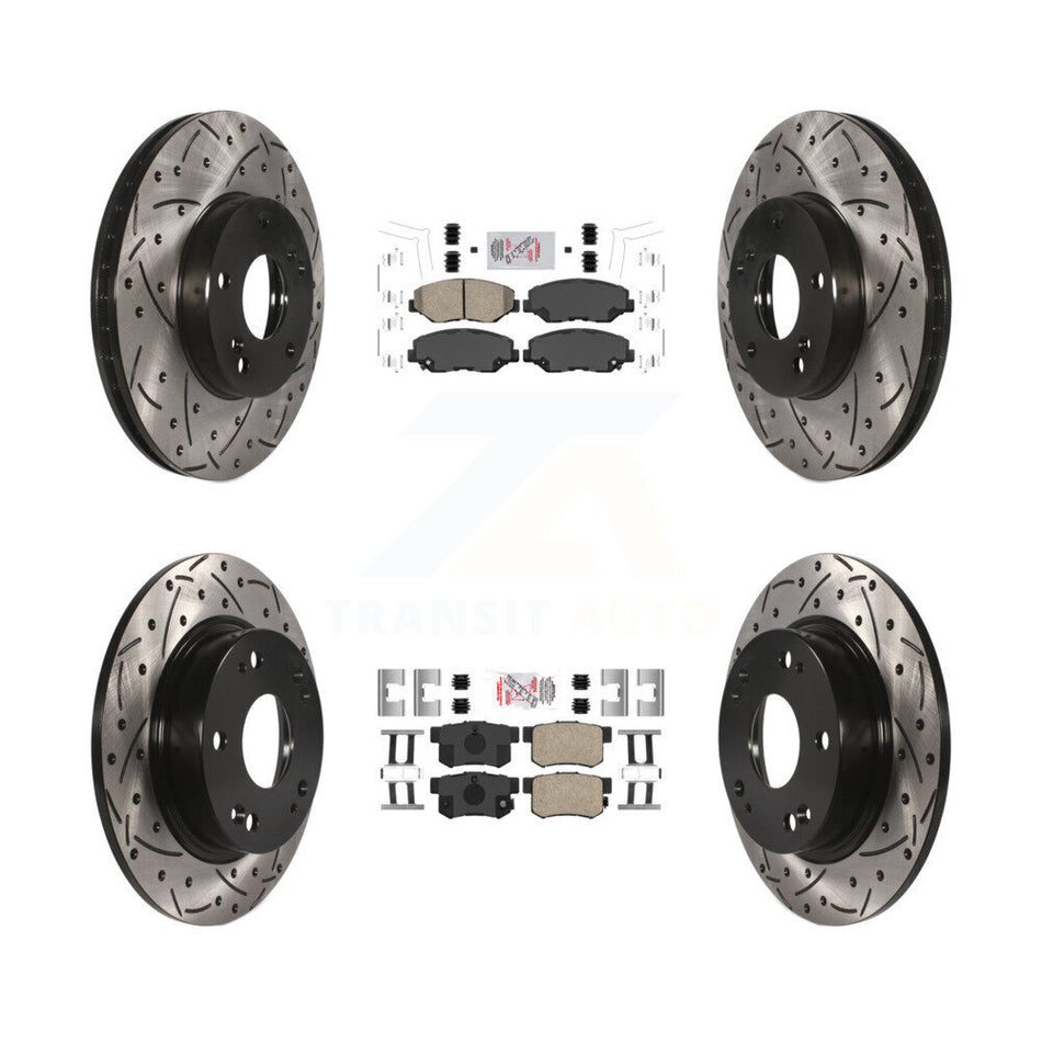Front Rear Ceramic Pads And Coated Drilled Slotted Disc Brake Rotors Kit For Honda Civic KDA-100835
