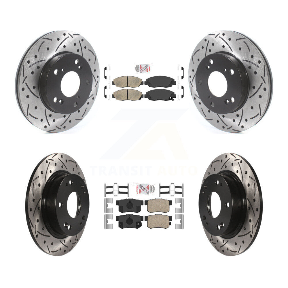 Front Rear Ceramic Pads And Coated Drilled Slotted Disc Brake Rotors Kit For Honda Civic KDA-100836