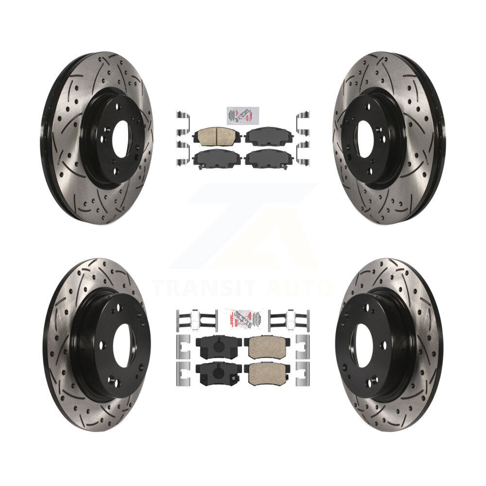 Front Rear Ceramic Pad Coated Drilled Slot Disc Brake Rotor Kit For Honda Civic Acura CSX KDA-100840
