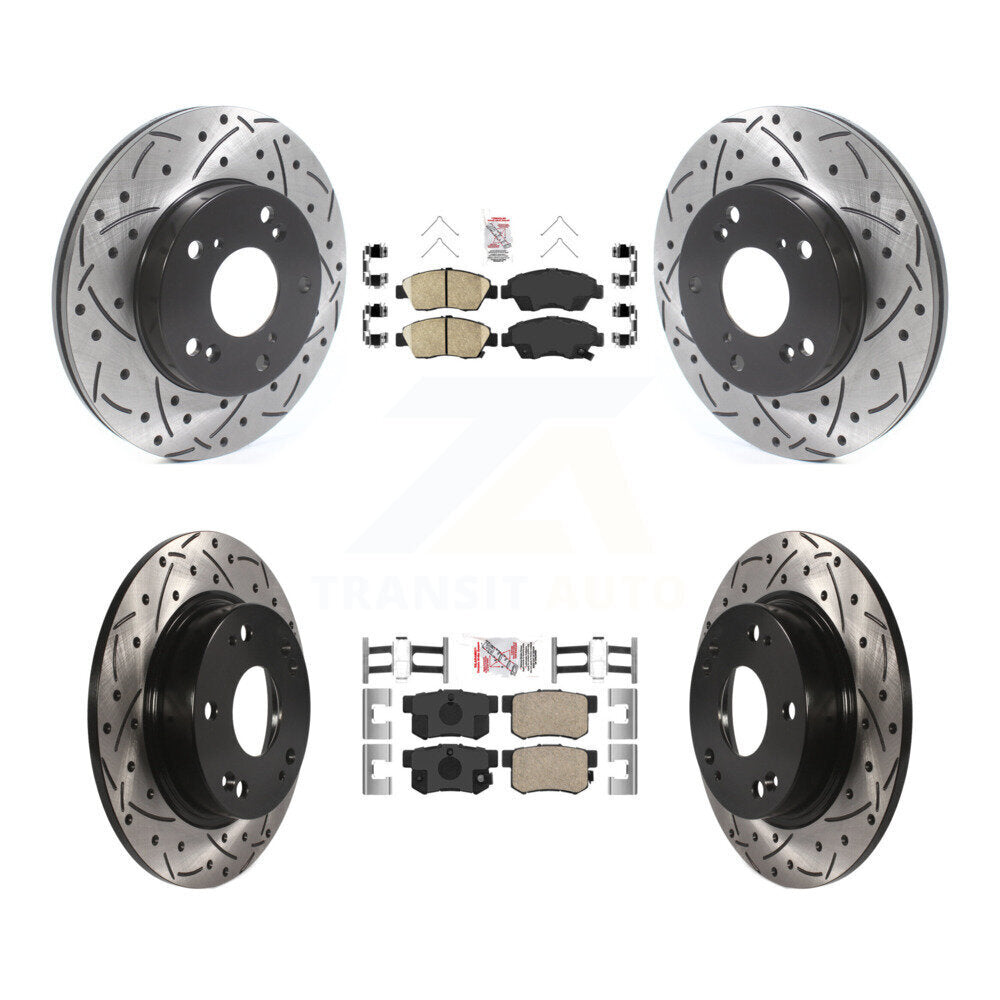 Front Rear Ceramic Pads And Coated Drilled Slotted Disc Brake Rotors Kit For Honda Civic KDA-100846