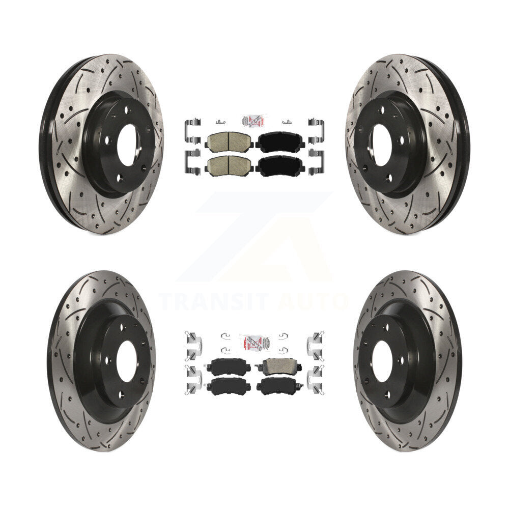 Front Rear Ceramic Pad Coated Drilled Slot Disc Brake Rotors Kit For 2013-2015 Mazda CX-5 KDA-100853