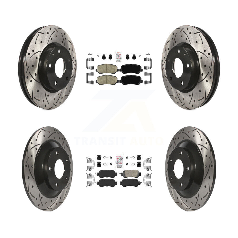 Front Rear Ceramic Pad Coated Drilled Slot Disc Brake Rotors Kit For 2013-2015 Mazda CX-5 KDA-100854