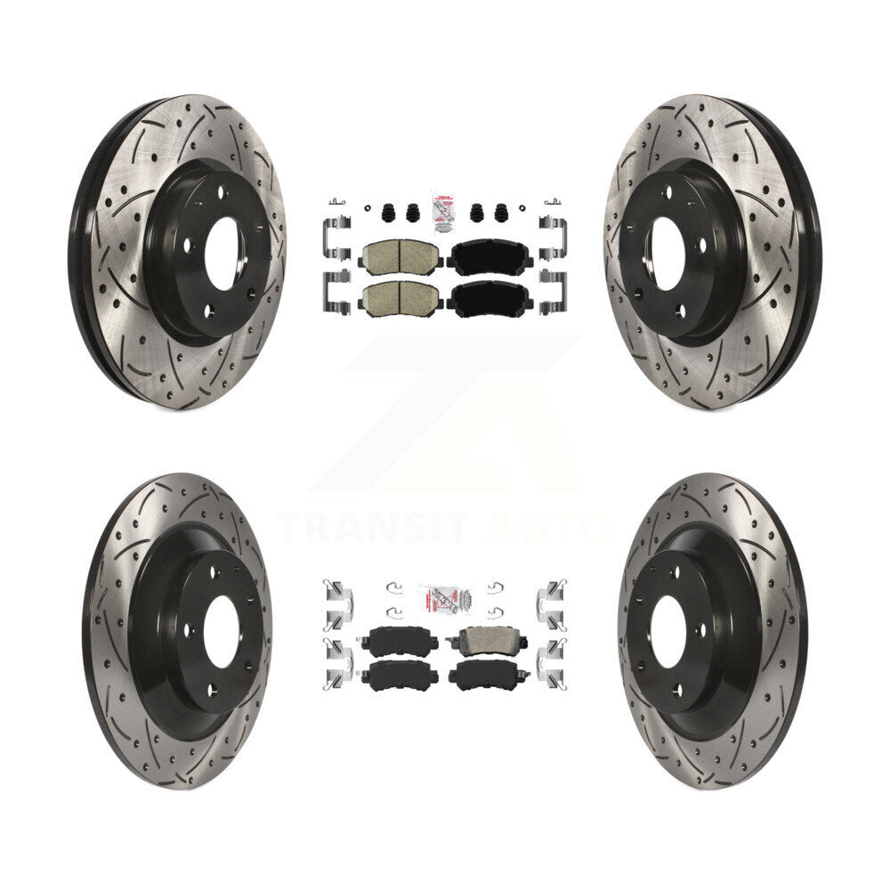 Front Rear Ceramic Pad Coated Drilled Slot Disc Brake Rotors Kit For 2013-2015 Mazda CX-5 KDA-100855