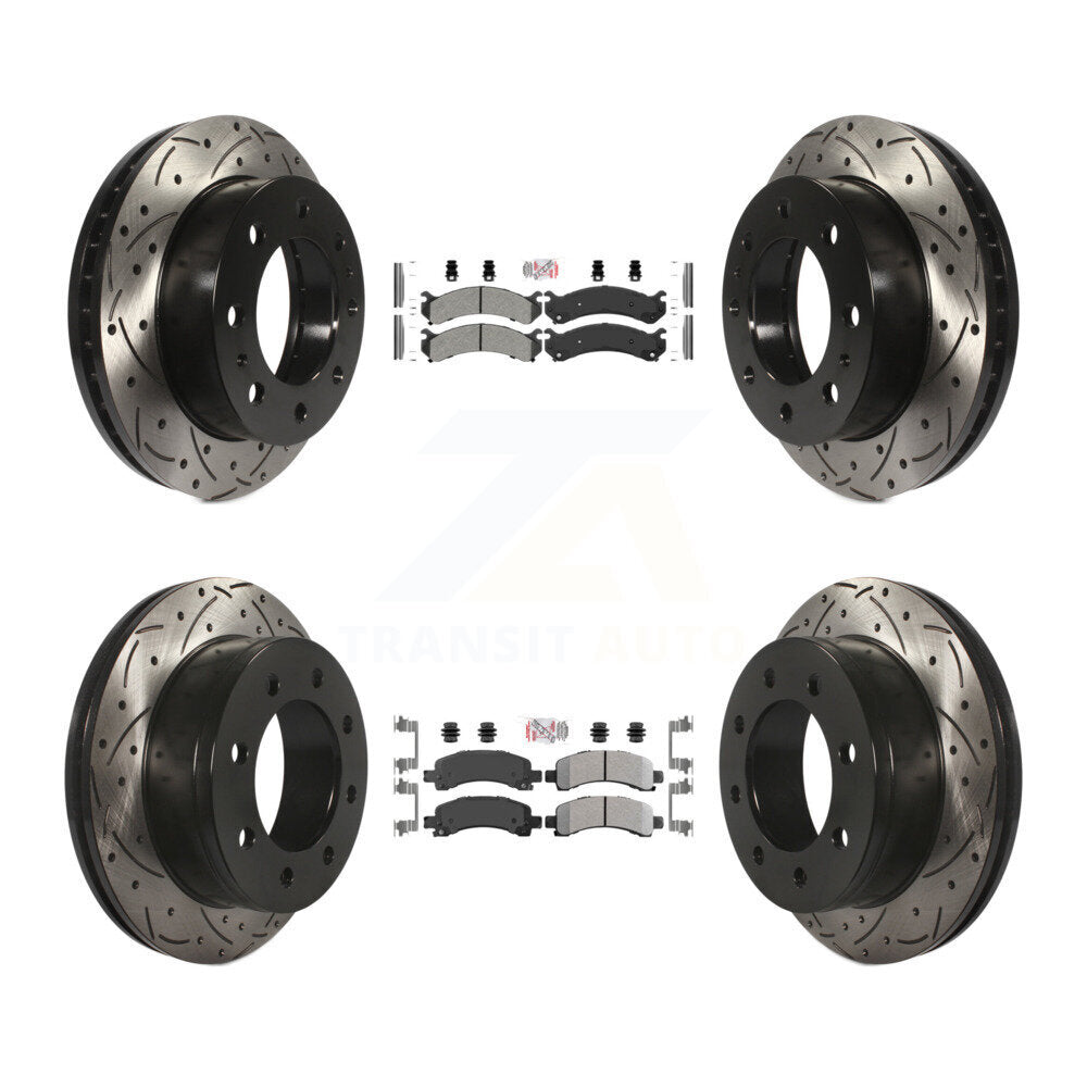 Front Rear Semi-Metallic Pad & Drilled Slot Brake Rotor Kit For GMC Savana 2500 Chevrolet KDA-100869