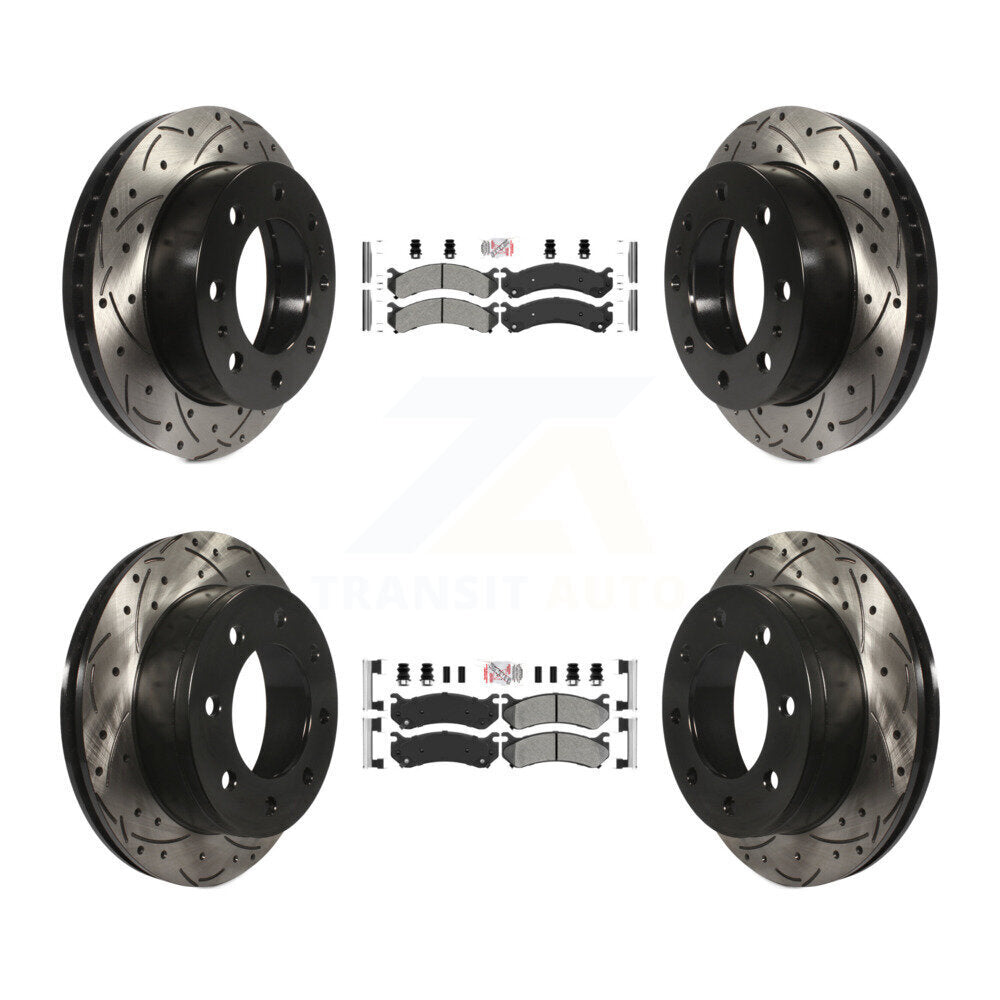 Front Rear Semi-Metallic Pad Drill Slot Brake Rotors Kit For Chevrolet GMC Sierra 2500 HD KDA-100880