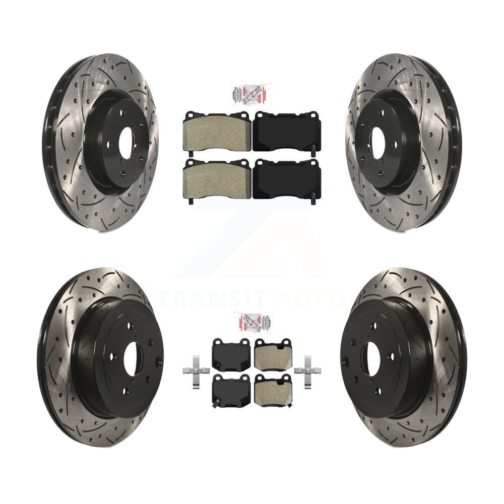 Front Rear Semi-Metallic Pad Drilled Slot Disc Brake Rotor Kit For Subaru Impreza WRX STI KDA-100904