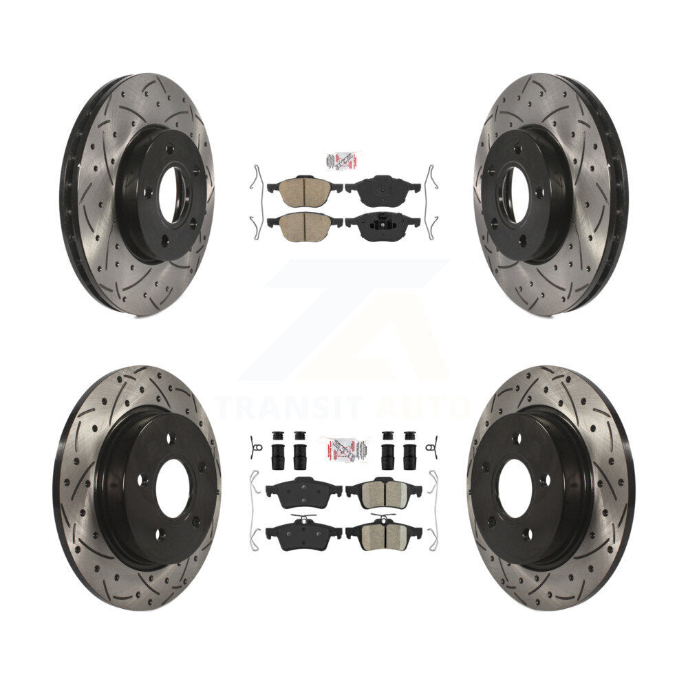Front Rear Ceramic Pads And Coated Drilled Slotted Disc Brake Rotors Kit For Ford Focus KDA-100938