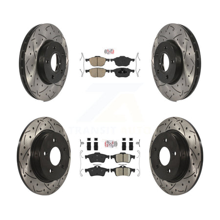 Front Rear Ceramic Pads And Coated Drilled Slotted Disc Brake Rotors Kit For Ford Focus KDA-100938