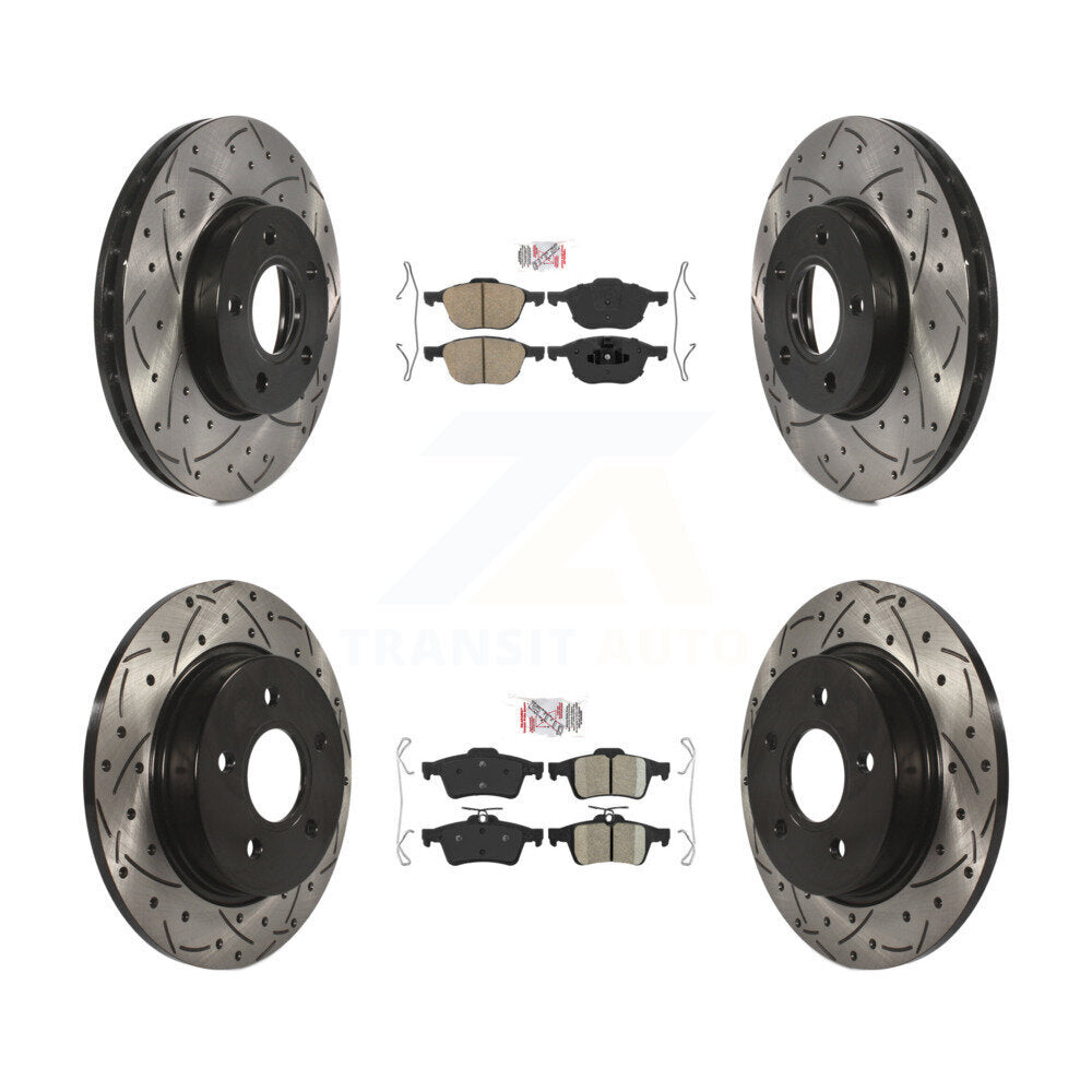 Front Rear Ceramic Pads And Coated Drilled Slotted Disc Brake Rotors Kit For Ford Focus KDA-100939