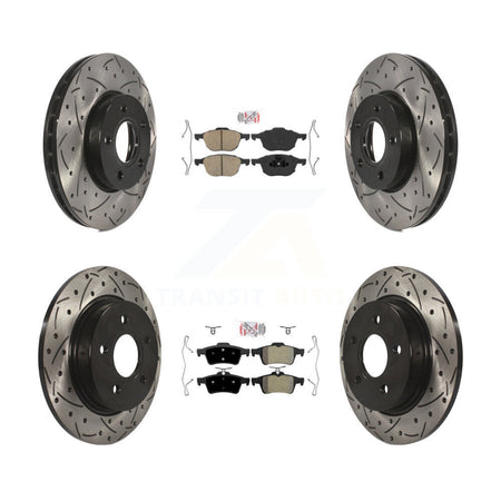 Front Ceramic Rear Semi-Metallic Pad Coat Drill Slot Disc Brake Rotors Kit For Ford Focus KDA-100940