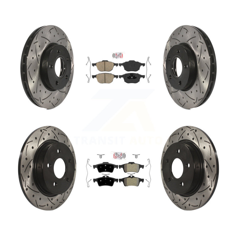 Front Ceramic Rear Semi-Metallic Pad Coat Drill Slot Disc Brake Rotors Kit For Ford Focus KDA-100940
